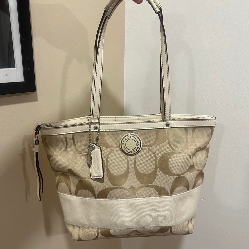 Y2K 2000s striped Signature C Monogram Coach Tote Shoulder Bag / Handbag